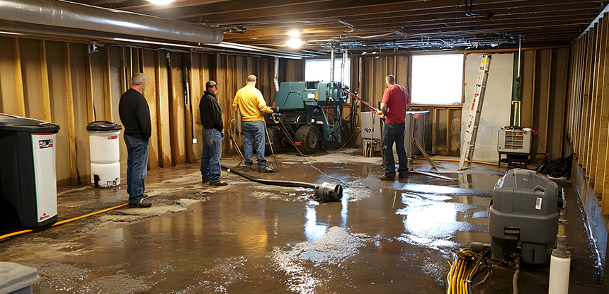 Cleaning Sewage From Basement Floor in Resaca